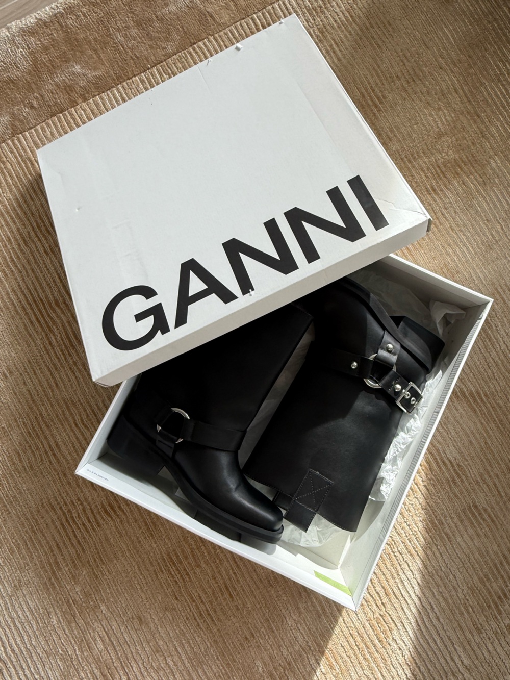 NWT Ganni Mid Shaft Biker Boot in Black